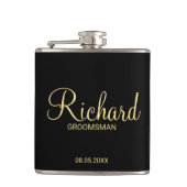 Moderner Personalisierter Trauzeuge in Schwarz und Flachmann (Vorderseite)