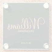 Moderner Personalisierter Trauzeuge in Schwarz und Glasuntersetzer (Rückseite)