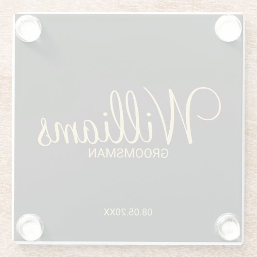 Moderner Personalisierter Trauzeuge in Schwarz und Glasuntersetzer (Rückseite)