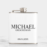 Moderner Personalisierter Trauzeuge in Schwarz/Wei Flachmann<br><div class="desc">Moderne Schwarz-Weiß-Geschenke für Personalisierten Trauzeuge mit dem Namen,  dem Titel und dem Hochzeitstag des personalisierten Trauzeugen im klassischen Serif-Schriftart-Stil. Auch perfekt für Trauzeuge,  Vater der Braut und mehr.</div>