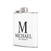 Moderner Personalisierter Trauzeuge in Schwarz/Wei Flachmann (Links)