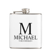 Moderner Personalisierter Trauzeuge in Schwarz/Wei Flachmann (Vorderseite)