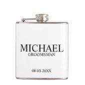 Moderner Personalisierter Trauzeuge in Schwarz/Wei Flachmann (Vorderseite)