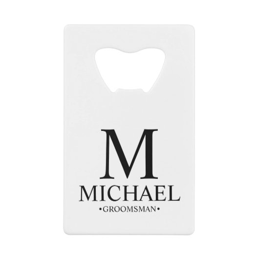 Moderner Personalisierter Trauzeuge in Schwarz/Wei Geldbeutel Flaschenöffner (Vorderseite)
