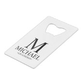 Moderner Personalisierter Trauzeuge in Schwarz/Wei Geldbeutel Flaschenöffner (Vorderseite Schrägansicht)