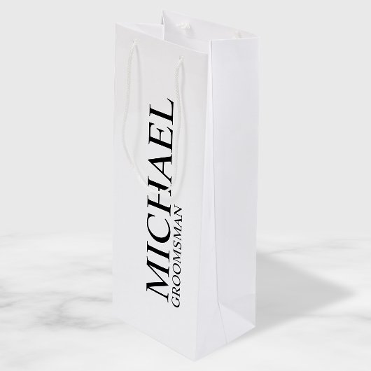 Moderner Personalisierter Trauzeuge in Schwarz/Wei Geschenktüte Für Weinflaschen