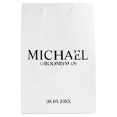 Moderner Personalisierter Trauzeuge in Schwarz/Wei Mittlere Geschenktüte (Vorderseite)