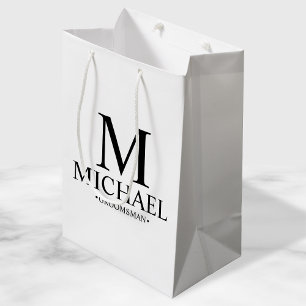 Moderner Personalisierter Trauzeuge in Schwarz/Wei Mittlere Geschenktüte