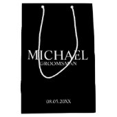 Moderner Personalisierter Trauzeuge in Schwarz/Wei Mittlere Geschenktüte (Vorderseite)