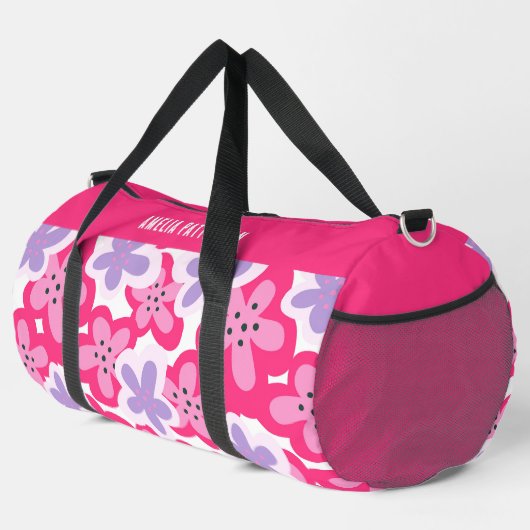 Moderner Personalisierter tropischer Rosa-Blütenna Duffle Bag (Rechte Ecke)