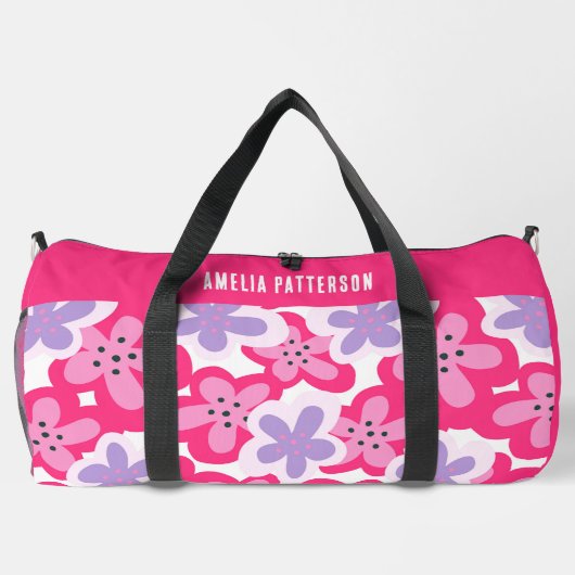 Moderner Personalisierter tropischer Rosa-Blütenna Duffle Bag (Rückseite)