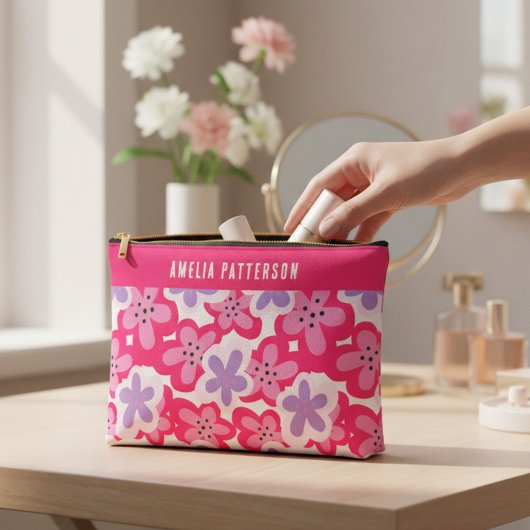 Moderner Personalisierter tropischer Rosa-Blütenna Zubehörtasche