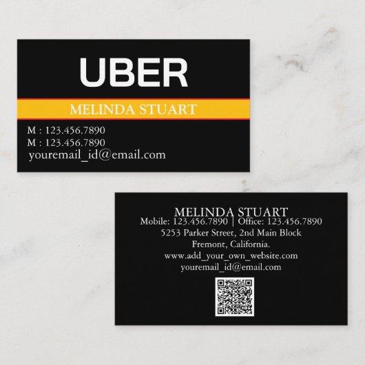 Moderner Personalisierter Uber-Treiber Visitenkarte (Vorne/Hinten)