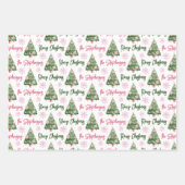 Moderner Personalisierter Weihnachtsbaum Pink Geschenkpapier Set (Vorderseite)