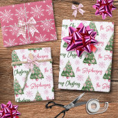 Moderner Personalisierter Weihnachtsbaum Pink Geschenkpapier Set