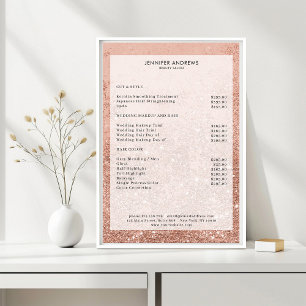 Moderner Pfirsich-Glitter-Salon-Preisliste Poster