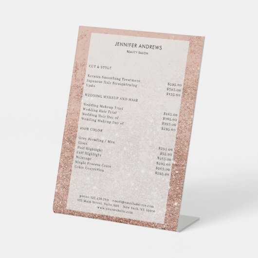 Moderner Pfirsich Glitzer Salon Price Sockelschild (Vorderseite)