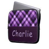 Moderner Pflaume Lila Karierter Monogramm-Laptop-S Laptopschutzhülle (Vorderseite Links)