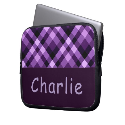 Moderner Pflaume Lila Karierter Monogramm-Laptop-S Laptopschutzhülle (Vorderseite Links)