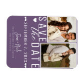 Moderner Pflaume Lila Save the Date 2 Foto Hochzei Magnet (Horizontal)