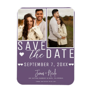 Moderner Pflaume Lila Save the Date 2 Foto Hochzei Magnet