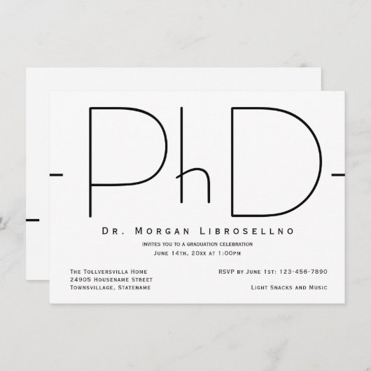 Moderner PhD-Abschluss Einladung (Vorne/Hinten)
