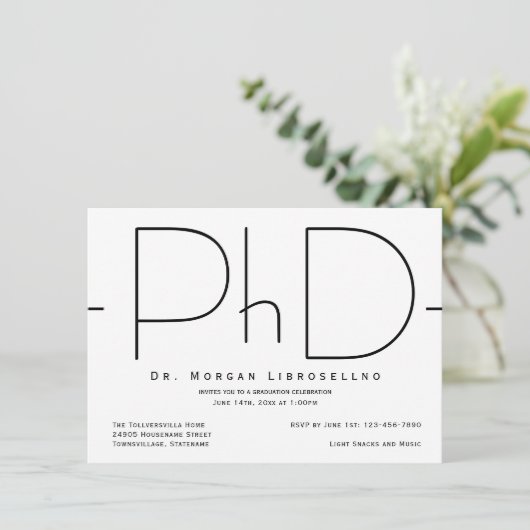 Moderner PhD-Abschluss Einladung (Stehend Vorderseite)