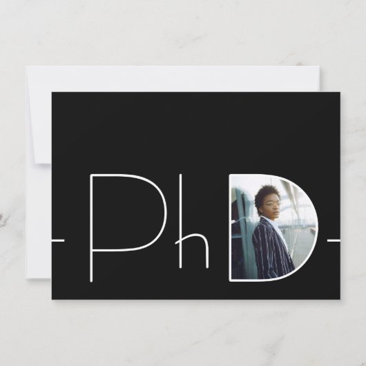 Moderner PhD-Abschluss für Schwarz-weißes Foto Einladung (Rückseite)