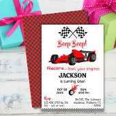 Moderner Pieptöner Red Race Sportwagen 1. Geburtst Einladung