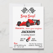 Moderner Pieptöner Roter Rennwagen 7. Geburtstag Einladung (Vorderseite)