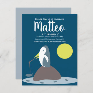 Moderner Pinguin Angeln im Wassermeer Geburtstag Einladung