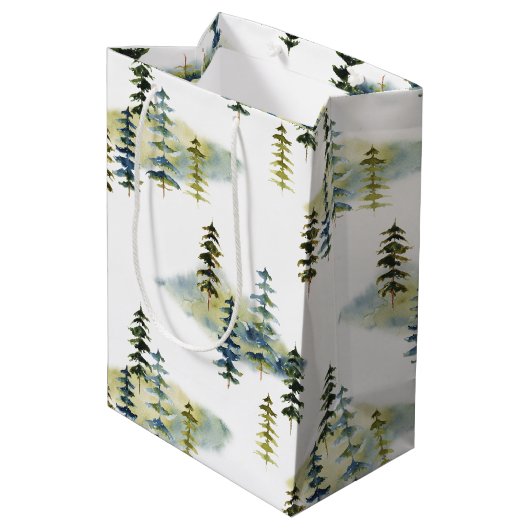 Moderner Pinienwald Mittlere Geschenktüte (Rückseite Schrägansicht)