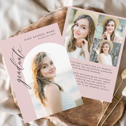 Moderner Pink Arch Graduate Einfaches Foto Abschlu Ankündigung