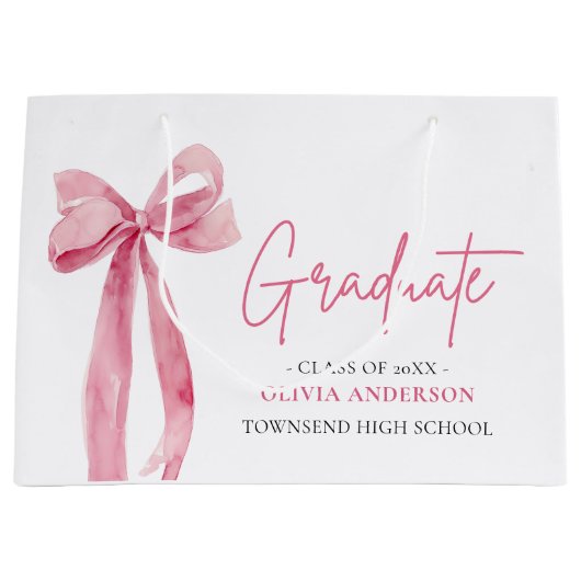 Moderner Pink Bow Coquette Graduate Abschluss Große Geschenktüte (Vorderseite)