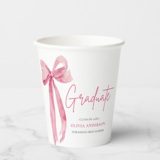 Moderner Pink Bow Coquette Graduate Abschluss Pappbecher (Vorderseite)