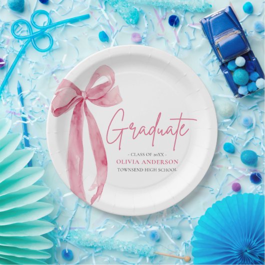 Moderner Pink Bow Coquette Graduate Abschluss Pappteller (Party)