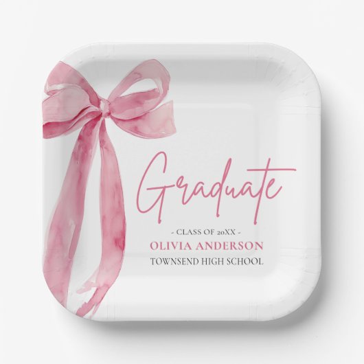 Moderner Pink Bow Coquette Graduate Abschluss Pappteller (Vorderseite)