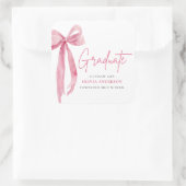 Moderner Pink Bow Coquette Graduate Abschluss Quadratischer Aufkleber (Tasche)
