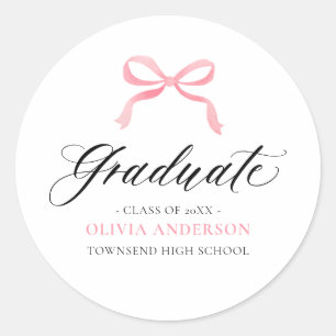 Moderner Pink Bow Coquette Graduate Abschluss Runder Aufkleber