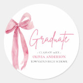 Moderner Pink Bow Coquette Graduate Abschluss Runder Aufkleber (Vorderseite)