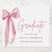 Moderner Pink Bow Coquette Graduate Abschluss Schaumweinetikett (Einzelnes Label)