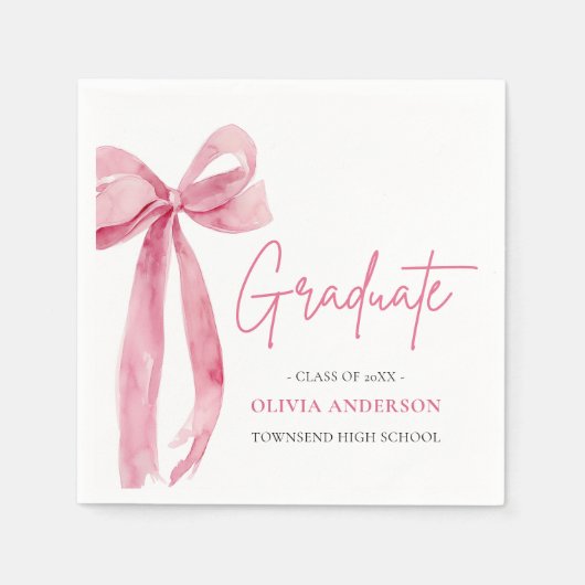 Moderner Pink Bow Coquette Graduate Abschluss Serviette (Vorderseite)