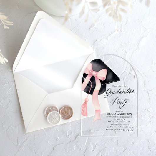 Moderner Pink Bow Graduiertenbogen Acryleinladungen