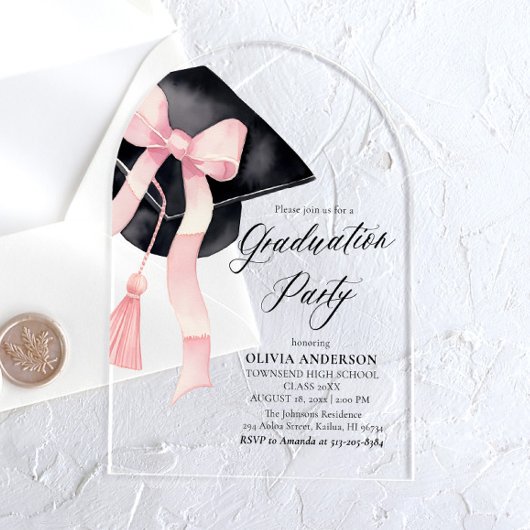 Moderner Pink Bow Graduiertenbogen Acryleinladungen