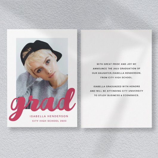 Moderner Pink-Foto-Script-Abschluss Ankündigung