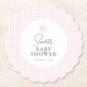 Moderner Pink Gingham Swan Baby Showroom Untersetz Untersetzer
