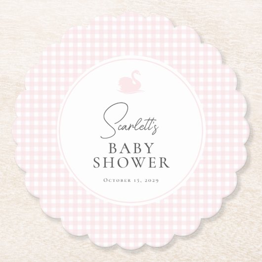 Moderner Pink Gingham Swan Baby Showroom Untersetz Untersetzer (Vorderseite)