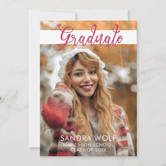 Moderner Pink Glitzer Script Foto Abschluss Einladung (Vorderseite)