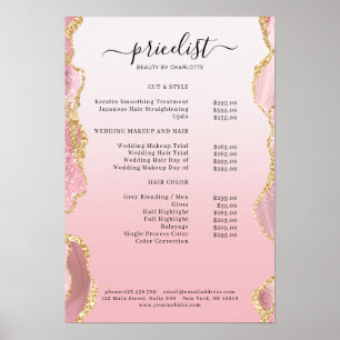 Moderner Pink Gold Glitzer Salon Preisliste Poster