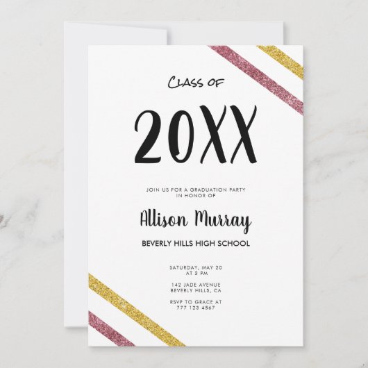 Moderner Pink & Gold Glitzer Script Foto Abschluss Einladung (Vorderseite)